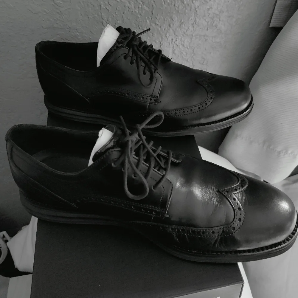 Cole Haan Black Leather Wingtip Oxfords